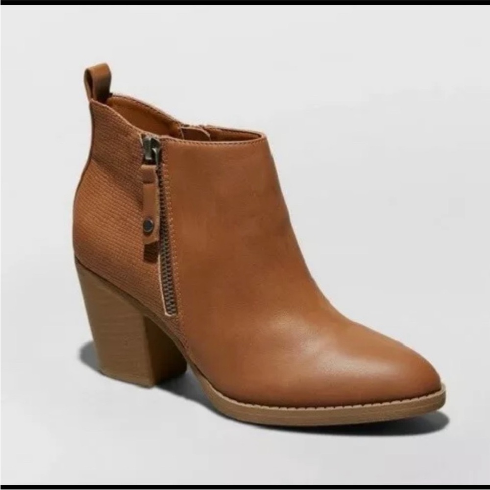 🆕 Universal Thread Jameson Double Zip Western Bootie Cognac Ankle Boots, Size 6